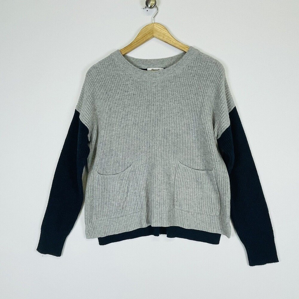 Madewell‎ Grey Blue Cropped Cable Knit Loose Fit Sweater Pullover Womens Medium